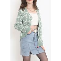 Buttoned Lettered Pique Knit Cardigan Pastelgreen - 15168.1319.