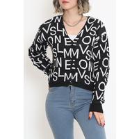 Buttoned Lettered Pique Knit Cardigan Black - 15168.1319.