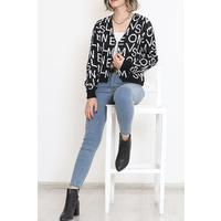 Buttoned Lettered Pique Knit Cardigan Black - 15168.1319.