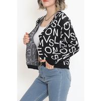 Buttoned Lettered Pique Knit Cardigan Black - 15168.1319.