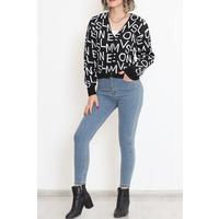 Buttoned Lettered Pique Knit Cardigan Black - 15168.1319.