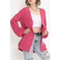 Buttoned Shawl Knitted Cardigan Fuchsia - 15161.1319.