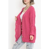 Buttoned Shawl Knitted Cardigan Fuchsia - 15161.1319.