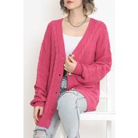 Buttoned Shawl Knitted Cardigan Fuchsia - 15161.1319.