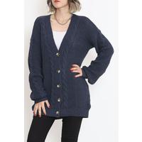 Buttoned Shawl Knitted Cardigan Indigo - 15161.1319.