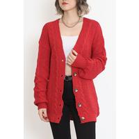 Buttoned Shawl Knitted Cardigan Red - 15161.1319.