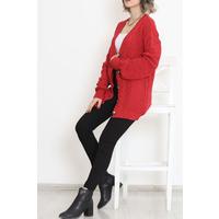 Buttoned Shawl Knitted Cardigan Red - 15161.1319.