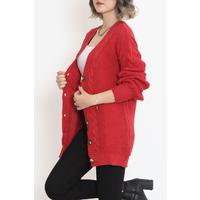 Buttoned Shawl Knitted Cardigan Red - 15161.1319.