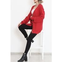 Buttoned Shawl Knitted Cardigan Red - 15161.1319.