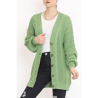 Buttoned Shawl Knitted Cardigan Light Green - 15161.1319.