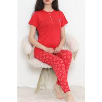 Düğmeli Pijama Takımı Kırmızı - 704.1287.