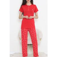 Düğmeli Pijama Takımı Kırmızı - 704.1287.