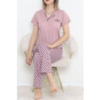 Düğmeli Pijama Takımı Gülmavi - 704.1287.