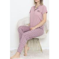 Düğmeli Pijama Takımı Gülmavi - 704.1287.