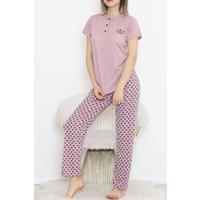 Düğmeli Pijama Takımı Gülmavi - 704.1287.