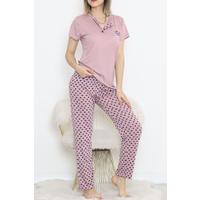 Düğmeli Pijama Takımı Gülmavi - 704.1287.