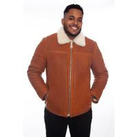 Men's Leather Banded Sheepskin Casual Jacket, Washed Tan with White Wool E26-WSD-WSY-WSW