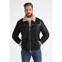 Men's Leather Banded Sheepskin Casual Jacket, Washed Brown with Ginger Wool E26-WSD-BRN-CSW