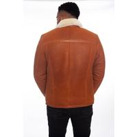 Men's Leather Banded Sheepskin Casual Jacket, Washed Tan with White Wool E26-WSD-WSY-WSW