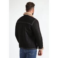 Men's Leather Banded Sheepskin Casual Jacket, Washed Brown with Ginger Wool E26-WSD-BRN-CSW