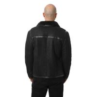 Men's Leather Banded Sheepskin Casual Jacket, Washed Black with Black Wool E26-WSD-BLK-TTSW