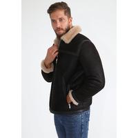 Men's Leather Banded Sheepskin Casual Jacket, Washed Brown with Ginger Wool E26-WSD-BRN-CSW