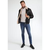 Men's Leather Banded Sheepskin Casual Jacket, Washed Brown with Ginger Wool E26-WSD-BRN-CSW