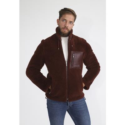 Men's Shearling Teddy Coat, Burgundy Curly Outer Wool E20-SKY-BNY-TTCW