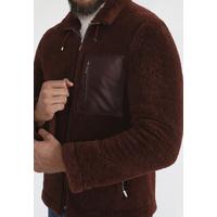 Men's Shearling Teddy Coat, Burgundy Curly Outer Wool E20-SKY-BNY-TTCW