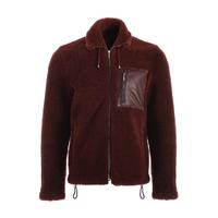Men's Shearling Teddy Coat, Burgundy Curly Outer Wool E20-SKY-BNY-TTCW