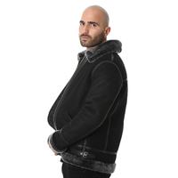 Men's Shearling Aviator Jacket, Washed Black with Brissa Wool E1-WSD-BLK-BSW