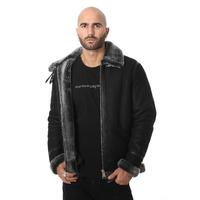 Men's Shearling Aviator Jacket, Washed Black with Brissa Wool E1-WSD-BLK-BSW