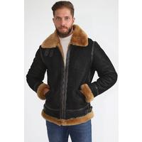 Men's Shearling Aviator Jacket, Washed Brown with Ginger Wool E1-WSD-BRN-GSW