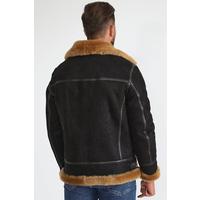 Erkek Shearling Aviator Ceket, Yıkanmış Kahverengi, Zencefil Yünlü E1-WSD-BRN-GSW