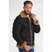 Erkek Shearling Aviator Ceket, Yıkanmış Kahverengi, Zencefil Yünlü E1-WSD-BRN-GSW