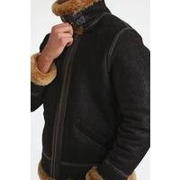 Erkek Shearling Aviator Ceket, Yıkanmış Kahverengi, Zencefil Yünlü E1-WSD-BRN-GSW