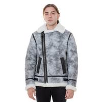 Men's Shearling Biker Jacket, Natural Dying Grey with White Wool E6-JNG-GRY-WSW