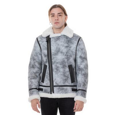 Men's Shearling Biker Jacket, Natural Dying Grey with White Wool E6-JNG-GRY-WSW