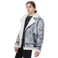 Men's Shearling Biker Jacket, Natural Dying Grey with White Wool E6-JNG-GRY-WSW