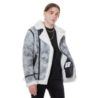 Men's Shearling Biker Jacket, Natural Dying Grey with White Wool E6-JNG-GRY-WSW