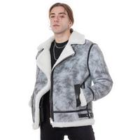 Men's Shearling Biker Jacket, Natural Dying Grey with White Wool E6-JNG-GRY-WSW