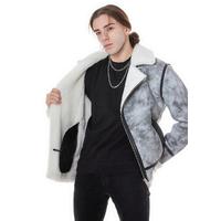 Men's Shearling Biker Jacket, Natural Dying Grey with White Wool E6-JNG-GRY-WSW