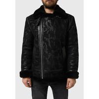 Men's Shearling Biker Jacket, Camouflage Printed with Black Wool E6-CME-BLK-TTSW