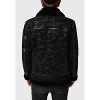 Men's Shearling Biker Jacket, Camouflage Printed with Black Wool E6-CME-BLK-TTSW