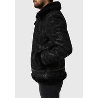 Men's Shearling Biker Jacket, Camouflage Printed with Black Wool E6-CME-BLK-TTSW