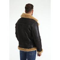 Men's Shearling Biker Jacket, Vintage Brown with Ginger Curly Wool E6-VTG-BRN-GCW