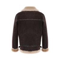 Men's Shearling Biker Jacket, Washed Brown with Champagne Wool E6-WSD-BRN-CSW