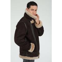 Men's Shearling Biker Jacket, Washed Brown with Champagne Wool E6-WSD-BRN-CSW