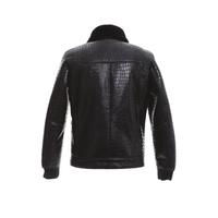 Erkek Shearling Bomber Ceket, Siyah Timsah Kabartmalı Siyah Yün E21-CRO-BLK-TTSW