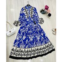 Ethnic Pattern Dress. Blue